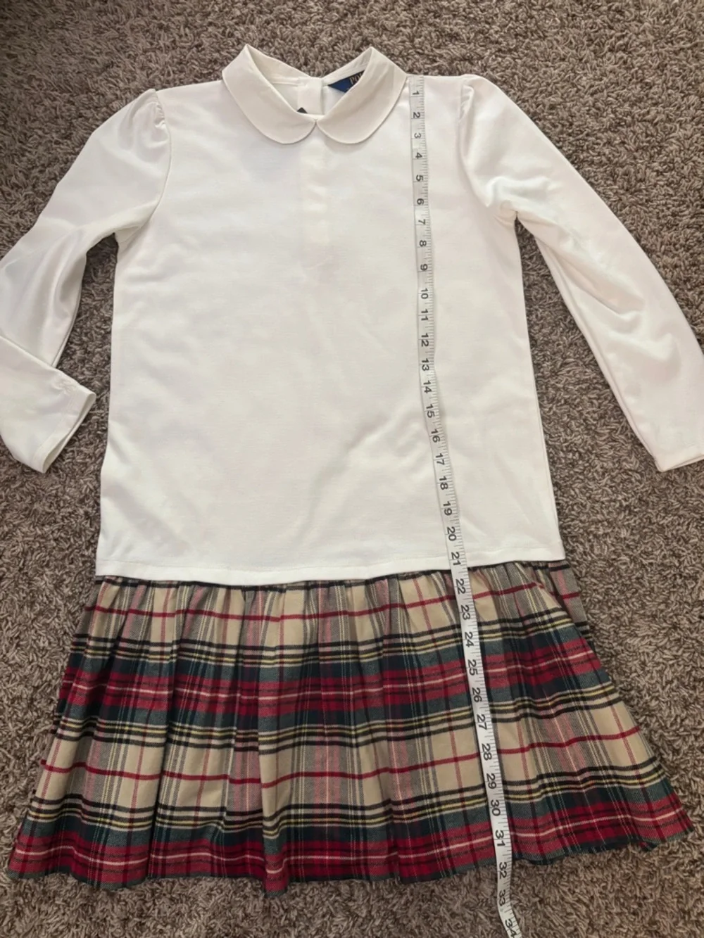 Ralph Lauren White Top with Red and Green Plaid Skirt Dress